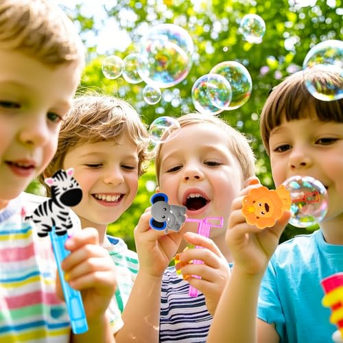 Winrayk Safari Party Favors, 24Pcs Jungle Animals Mini Bubble Wands for Kids Bubbles Bulk with Detachable Topper (6 Styles & Colors), Birthday Goodie Bag Stuffer Classroom Prizes Wild One Party Favors - style: Safari