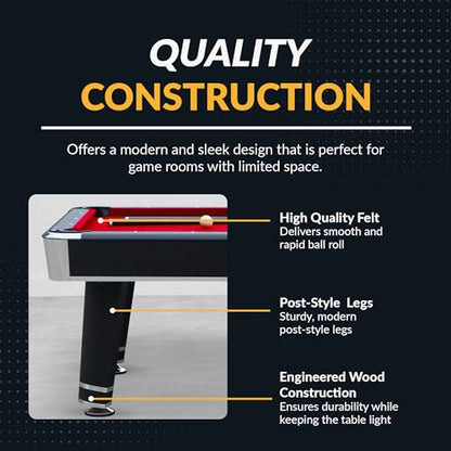 Hathaway Jupiter 7 Ft Heavy Duty Pool Table – Includes Cue Sticks, Billiard Balls, Brush – Modern Look for Family Billiards Games Room – Red Felt with Black Finish