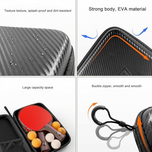 Hard Table Tennis Racket Case, Waterproof, 29 * 19.5 * 5cm, Black, 2 Paddles & Multiple Balls