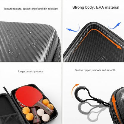 Hard Table Tennis Racket Case, Waterproof, 29 * 19.5 * 5cm, Black, 2 Paddles & Multiple Balls