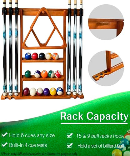 Pool Cue Stick Holder Wall Mount, Pool Cue Holder, Billiard Cue Rack For Pool Table Accessories. Pool Table Stick Holder Wall Mount Made Of 100% Solid Wood (Dark Oak) - color: Dark Oak