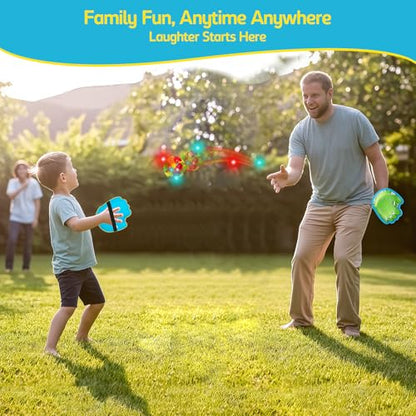 punkdog LED Toss and Catch Ball Game Set - 1 LED and 1 Regular Suction Cup Ball with 2 Easy-Grip Gloves - Beach Sports Toys for Kids - Outdoor Games for Backyard or Park - Easter Gift for Kids