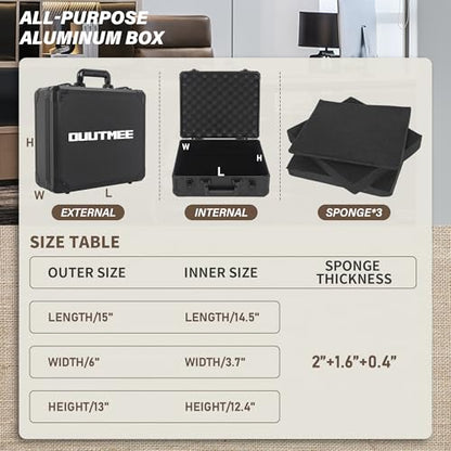 15 Inch Carrying Case With Customizable Pre-Diced Foam, Aluminum Case, Aluminum Alloy Sturdy Build, Storage Case for Microphone, Equipment, Camera, Tools, Recorder, etc - size: 15x13x6 Inch