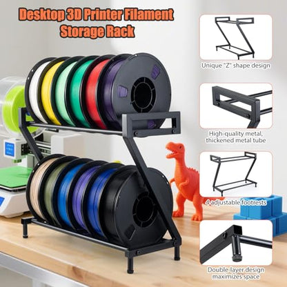 Z-shaped 2 Tiers 3D Printer Filament Storage Rack Desktop,3D Printer Filament Holder,Metal Filament Rack Suitable for PLA/ABS/TPU Filaments,Holds to 10-12 Spools,Ideal for Home,Office,Studio