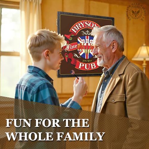Personalized Dart Board Cabinet Set with 6 Steel Tip Darts, Paper Dartboard, Chalk & Eraser (21.5 x 21.5 x 2.75) - Man Cave Dart Boards for Adults - style: English Pub