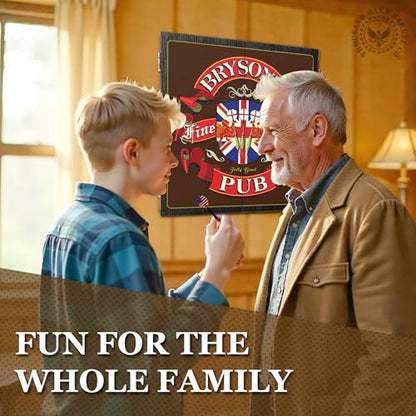 Personalized Dart Board Cabinet Set with 6 Steel Tip Darts, Paper Dartboard, Chalk & Eraser (21.5 x 21.5 x 2.75) - Man Cave Dart Boards for Adults - style: English Pub