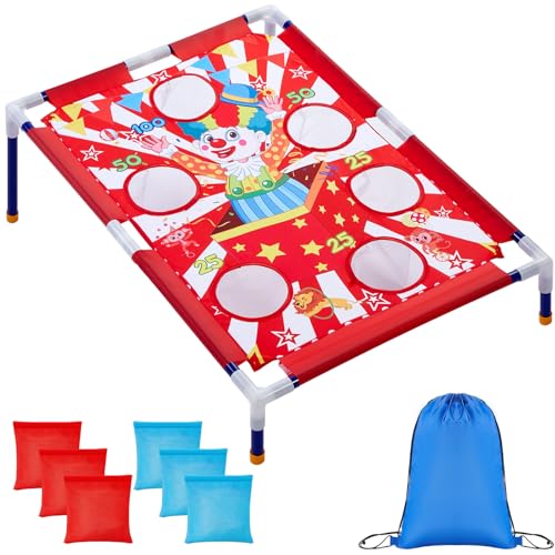 Gemscream Clown Carnival Bean Bag Toss Games with 6 Bean Bags Portable PVC Framed Red and White Corn Hole Game Set for Kids and Adults Carnival Circus Theme Birthday Outdoor Party Game