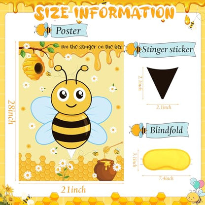 Faccito Bee Party Decorations Pin The Stinger on The Bee Games Honeycomb Poster with 24 Stickers Blindfold Pin Games Set for Honeybee Birthday Party Decorations Indoor Outdoor Activities Supplies - style: Bee