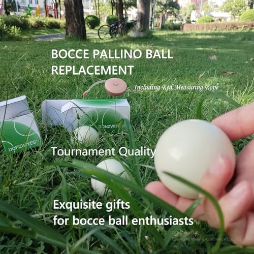 Pallino Ball Replacement for Bocce and Boule Game, Tournament Quality 2.24 In/57 mm White Bocce Pallino Ball Replacement - Including Red Measuring Rope