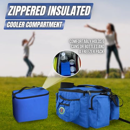 Disc Golf Bag with Removeable Cooler,13 Disc Capacity with Insulated Cooler for a 6-Pack,22 disc max,Adjustable Backpack Strap Included - color: BLUE