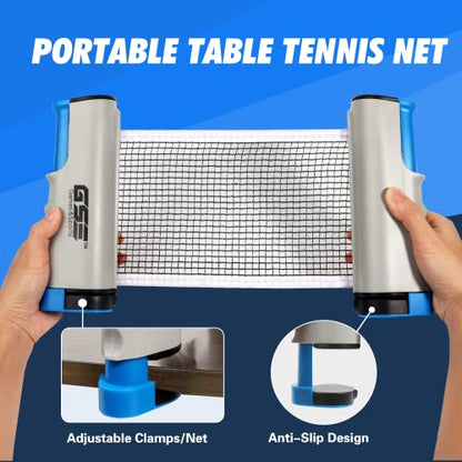 GSE Games & Sports Expert Adjustable Retractable Ping Pong Net Set & Post. Professional Table Tennis Rackets and Balls, Net with Posts and Storage Bag - Pingpong Paddle and Game Table Accessories. | Adjustable - color: Grey Net