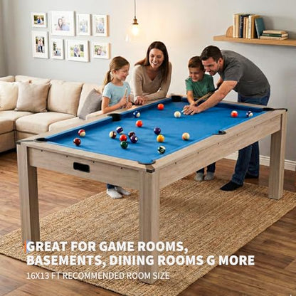 Garvee 7FT 3 in 1 Pool Table with Dining & Table Tennis Top, Multi-Game Table with Accessories (Balls, Cues, Ping Pong),Convertible Billiards and Table Tennis,HDF Wood Grain Finish & Chrome Accents - color: Blue
