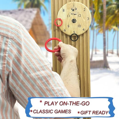 Wooden Board Hook and Ring Toss Game - Wall Hanging Throwing Game Set