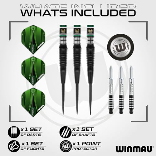 Winmau Sniper Black Professional Darts Set - 90% Tungsten Darts with Flights & Shafts - Match-Weighted Barrels for Steel Tip & Soft Tip Darts - Available in 18g to 24g Weights - size: 23G - Steel Tip