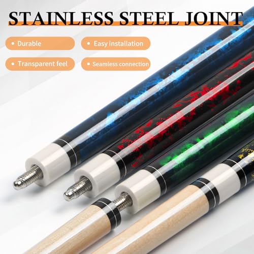 Kmise Pool Cue Stick Set of 4 - Canadian Maple Professional Pool Cues, New Upgraded Irish Linen Wire Grip, 18-21oz, 4 Colors Optional (Blue, Green, Red, Yellow, 21oz)