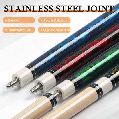 Kmise Pool Cue Stick Set of 4 - Canadian Maple Professional Pool Cues, New Upgraded Irish Linen Wire Grip, 18-21oz, 4 Colors Optional (Blue, Green, Red, Yellow, 21oz)
