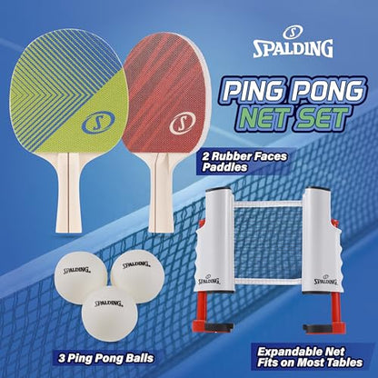 Spalding - Ping Pong Set, Adjustable Table Tennis Net, Rubber Paddles