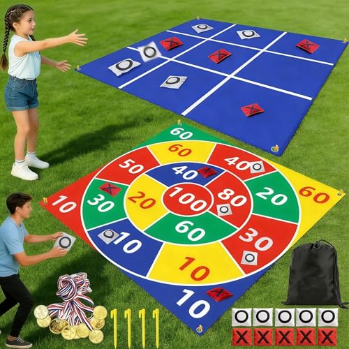 2-in-1 Outdoor Giant Tic Tac Toe Bean Bag Toss Games for Kids Adults,4.5Ft Large Outside Picnic Lawn Backyard Games for Kids Family Birthday Party Beach Carnival Outdoor Fun Giant Yard Field Day Games