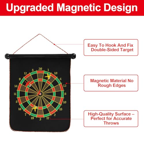 Magnetic Dart Board, 15 x 12 Inches Dart Boards for Youth Boys Girls, Two Sided Roll Up Dartboard,12 Magnetic Safe Darts, Indoor Outdoor Game, Room Decor, Best Gifts for Teen Boys 13-18