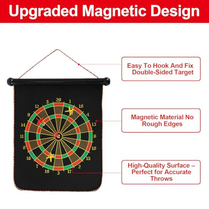 Magnetic Dart Board, 15 x 12 Inches Dart Boards for Youth Boys Girls, Two Sided Roll Up Dartboard,12 Magnetic Safe Darts, Indoor Outdoor Game, Room Decor, Best Gifts for Teen Boys 13-18