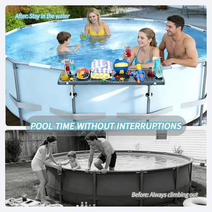 Poolside Bar, 47.2"×11.8" Poolside Bar Table with 6 Cup Holders, Folding Above Ground Pool Bar, Portable Swim Up Bar, Frame Above Ground Round Swimming Pools Accessories(Includes Storage Bag) - color: Dark Gray Pool Bar