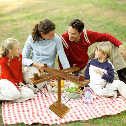 Hook Toss Game, Ring Toss Game, Handmade Wooden Ladder, Throwing Hook and Ring Battle Game for Family, ‎42,6 x 12,7 x 6,1 cm, Brown - style: The pieces are on top.