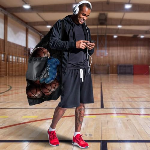 BROTOU Extra Large Mesh Ball Bag, Drawstring Socce Bag for Coach, Use for Basketball, Volleyball, Baseball, Mesh Equipmenbag with Adjustable and Portable Strap - size: 30" x 40"