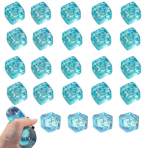 Ice Cube Squishy Toy, Stress Cube - Ice Cube Stress Balls with Snowflakes Inside, Slow Rising Ice Cube Stress Balls for Adults Kids, Nice Cube Squishy for Party Favors (24PCS) - style: 24PCS