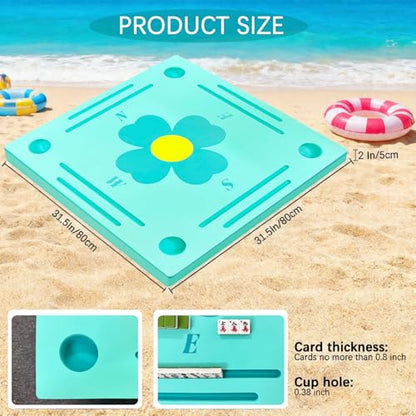 Floating Mahjong Table for Pool, Double-Sided Waterproof Game Tray with Cup Holders, EVA Floating Game Table for Pool, Pool Mahjong Table Floating for Mahjong, Poker, Cards, Dominoes & Scrabble