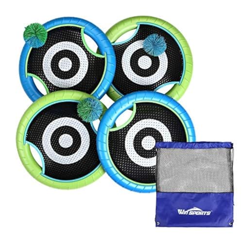 WIn SPORTS Trampoline Paddles Disc,Indoor Outdoor Game for 4 Players,Camping Game for Kids, Adults,Couples, Friends,Family, Includes 4 Rackets, 3 Rubber Koosh Balls,1 Storage Bag