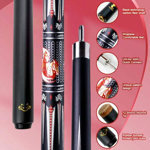 CueMall 58" 2-Piece Billiard Pool Cue Sticks,12.5mm Fiberglass Graphite Composite Billiard Cue Sticks,19oz Pool Sticks Tacos de billar for Adults Men/Women, House or Commercial/Bar Use - color: CueMall-D