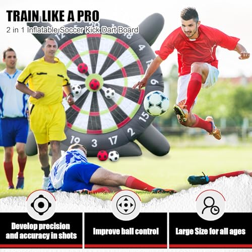 10FT Inflatable Soccer Dart Board for Adults Family, Giant Inflatable Games Inflatable Carnival Outdoor Games Soccer Field with 8pcs Balls, Lawn Kick Darts for Yard Backyard, Commercial Quality