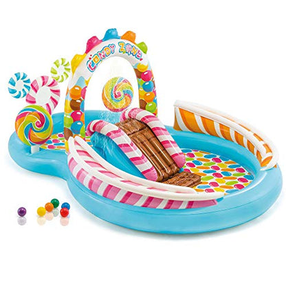 INTEX Candy Zone Inflatable Kiddie Pool: Inflatable Kids Pool with Water Sprayer and Slide – Splash Pad – 116" x 75" x 51" – Ages 3+ - color: Multicolor, size: 116" x 75" x 51"