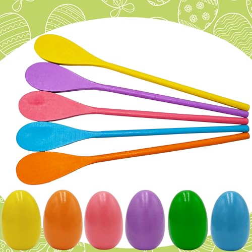 Chochkees 12-PCS 6 Wooden Easter Eggs and 6 Wooden Spoon Race Game Set, 6 Sets, Multi-Player Carnival Game for Kids & Family Activity Holiday Outdoor Yard Easter Egg Hunt Birthday Party Lawn Games - style: 6 Players
