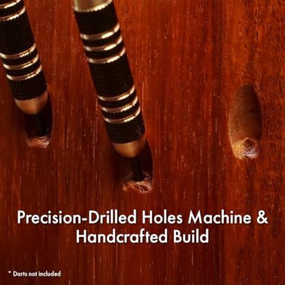 EXQUISITE Premium Craft-Handed Dark Brown Accacia Darts Holder - Wall Mounted Dart Caddy Display & Storage for 12 Soft & Steel Tip Darts, Precision Drilled, Protective Backing, Includes Mounting Kit