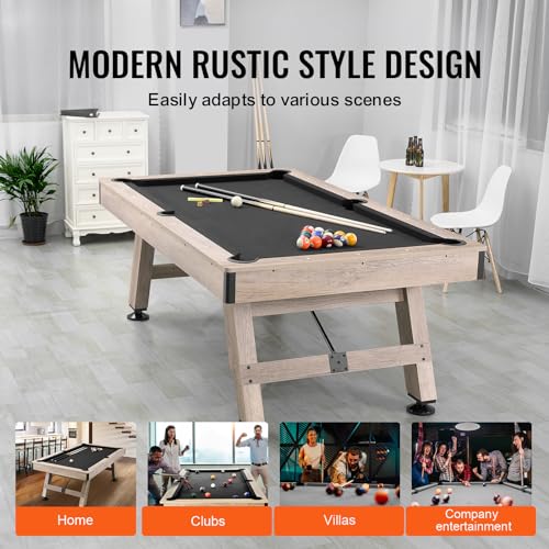 Happybuy 7ft Pool Table, Adjustable Legs Billiard Table Set, Includes Balls, Cues, Chalks, Brush, Wood Finish with Black Cloth, Perfect for Family Game Room