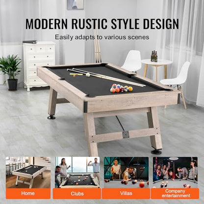 Happybuy 7ft Pool Table, Adjustable Legs Billiard Table Set, Includes Balls, Cues, Chalks, Brush, Wood Finish with Black Cloth, Perfect for Family Game Room