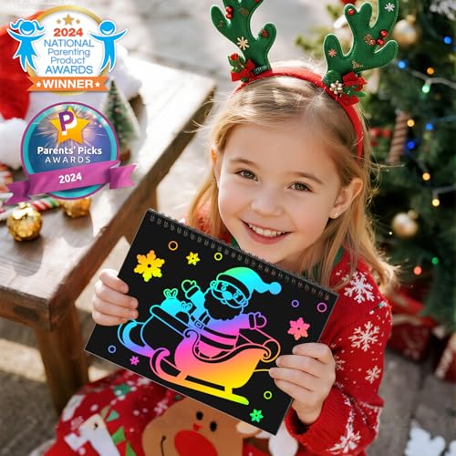 ZMLM Scratch Paper Art Craft: 2 Pack Rainbow Scratch Set for 3 4 5 6 7 8 9 10 Years Old Girls Boys Students Drawing Coloring Black Magic Art Supplies Kits Gifts School Birthday Party Toys(Christmas) - style: Christmas
