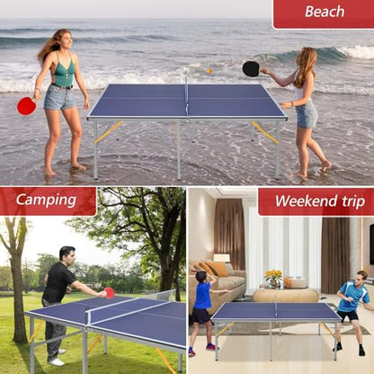 Mid-Size Table Tennis Table Foldable & Portable 6ft Ping Pong Table Set, 2 ping-Pong Bats and 3 Balls, Available Indoors and Outdoors