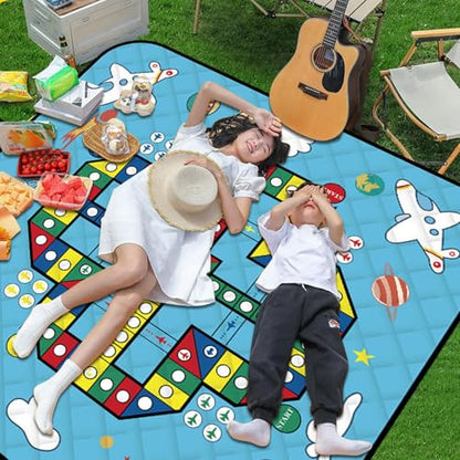 Outdoor Play Mat | Outdoor Picnic Blanket with Chess Pieces,Portable 3 Layers Lightweight Foldable Family Board Game for Camping Festival Beach Lawn Park