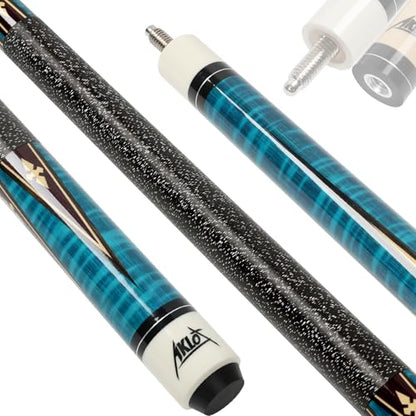 AKLOT Pool Cue Stick 58'', Canadian Maple Pro Billiard Cue &13mm Leather Tip, Anti-Slip Grip, 18/19/20/21oz Billiard Pool Stick for Adults/Beginner/Pro Player - color: Blue with Wrapped Grip