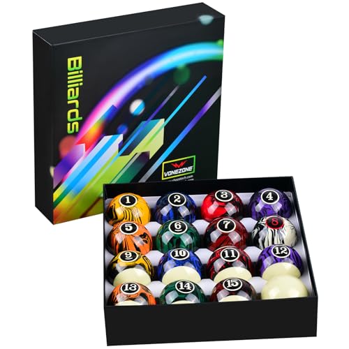 Billiard Balls Complete 16 Ball Set, Pool Balls Billiard Set 2-1/4" Regulation Size,New Upgrade Billiards Professional Pool Table Balls - color: Marble Swirl