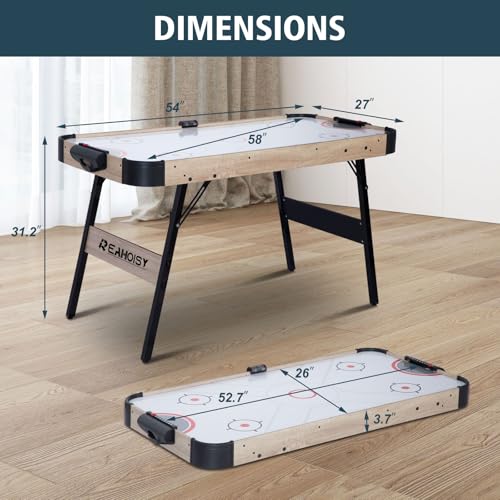 58 Inch Folding Air Hockey Table for Family, Foldable Sports Hockey Game Set w/2 Pucks, 2 Pushers, Powerful Motor, Hockey Table for Adults and Kids, Home Game Room