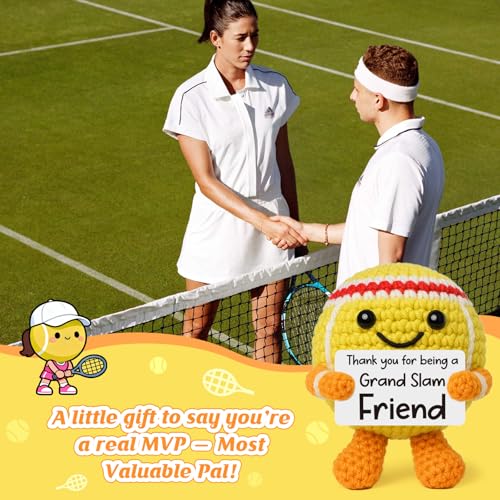 Mini Positive Crochet Tennis Ball Gifts for Women Men - Handmade Crochet Tennis Ball, Motivational Encouragement Christmas White Elephant Gift for Tennis Balls Lover Coworker Friend Coach - style: Friend