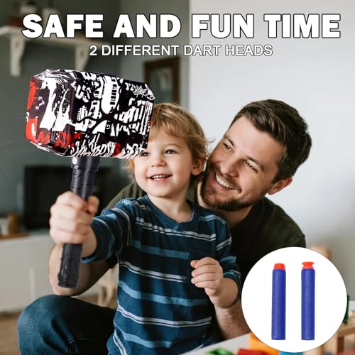 Dart Blasting Hammer Toys with Lights | Kids Roleplay Toy Thunder Mjolnir Shooting Games for Kids, Birthday Gift, Party Favors Includes 30 Darts 1 Target(Colorful)
