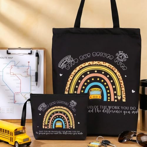 Sieral 2 Pcs Animal Lover Bag Gift for Women Travel Canvas Tote Portable Zipper Pouch Canvas Reusable Grocery Tote - style: Bus Driver