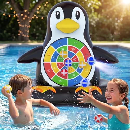 MOONTOY Fun Pool Toys, Inflatable Dart Board Floating Water Game for Kids Ages 4-8 8-12, Outdoor Backyard & Beach Games for Boys Girls Teens and Adults - color: Penguin-upgraded
