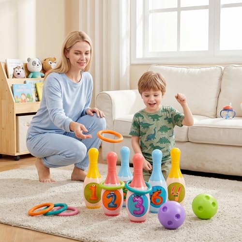 Kids Bowling 6pcs Plastic Bowling Pins 2 Balls Indoor Sports Game Toy for Kids Family Play - color: Large