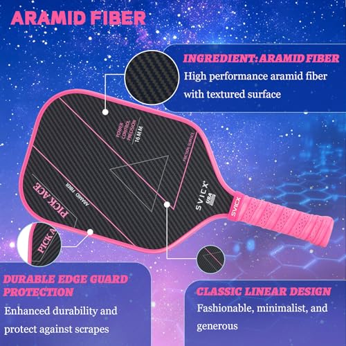 Carbon Fiber Pickleball Paddle 16mm – Professional Pickleball Paddles with Superior Control, Power & Spin – Extended Handle for Two-Handed Grip, USAPA Approved - color: Pink