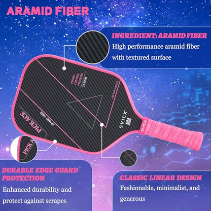 Carbon Fiber Pickleball Paddle 16mm – Professional Pickleball Paddles with Superior Control, Power & Spin – Extended Handle for Two-Handed Grip, USAPA Approved - color: Pink